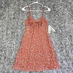 No Boundaries Dress Womens XS Orange Floral Lace Triangle Top Mini Summer